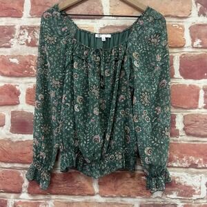 Anthropologie DR2 Daniel Rainn Women's S Green Boho Peasant Floral Casual Shirt